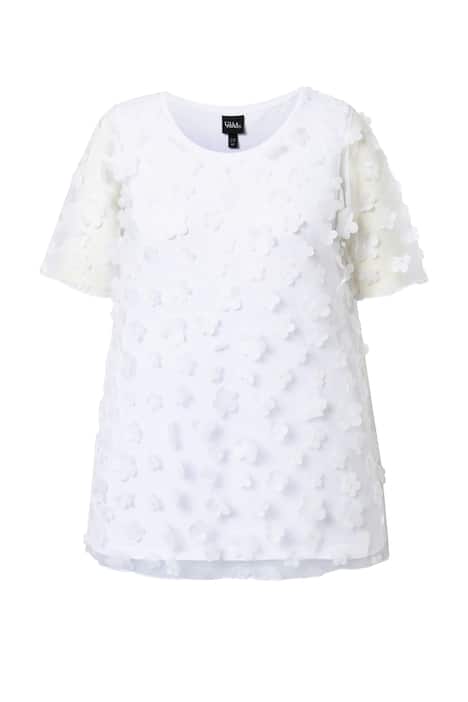 Halenka, květinová aplikace, kulatý výstřih, polo rukávy