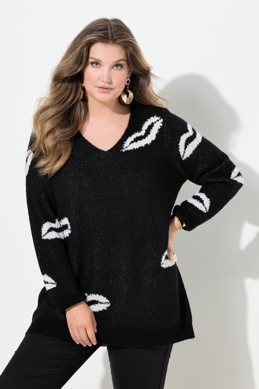 Pullover, Straight Fit, Kussmünder, V-Ausschnitt