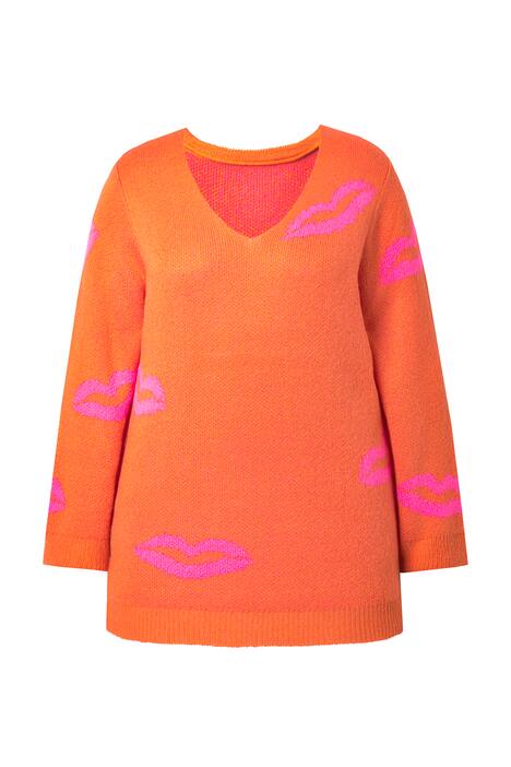 Svetr, rovný střih, motiv polibku, výstřih do V