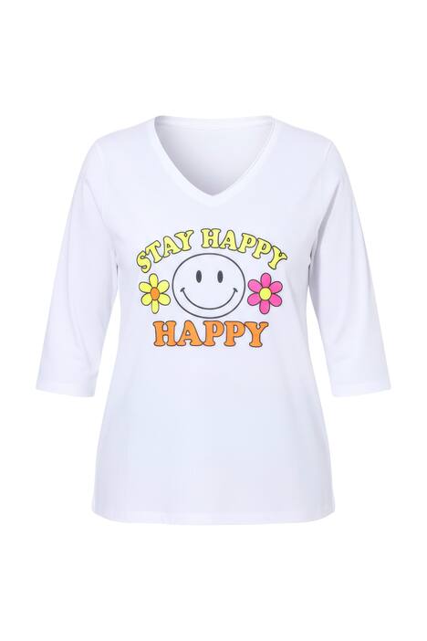 Tričko, A střih, neonový motiv Smiley, 3/4 rukávy