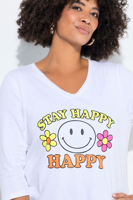 T-Shirt, A-Linie, Neon-Smiley, 3/4-Ärmel