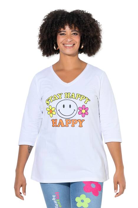 Tričko, A střih, neonový motiv Smiley, 3/4 rukávy