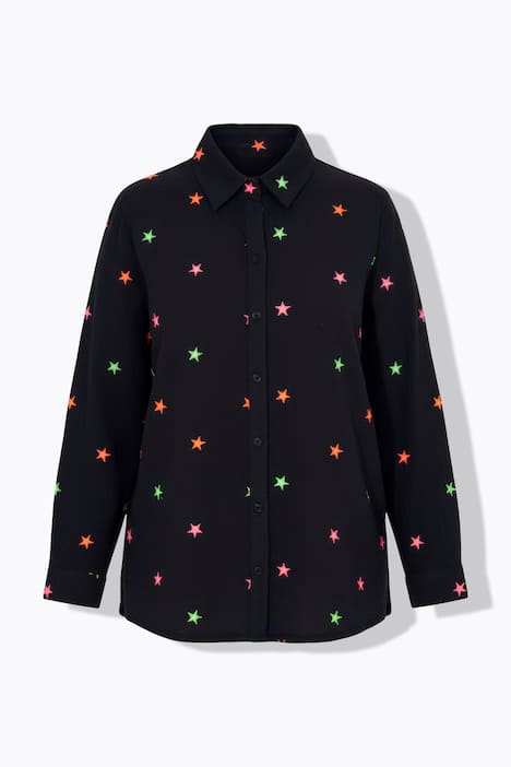 Musselin-Bluse, oversized, Sternen-Stickerei