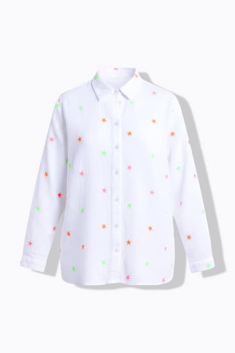Musselin-Bluse, oversized, Sternen-Stickerei