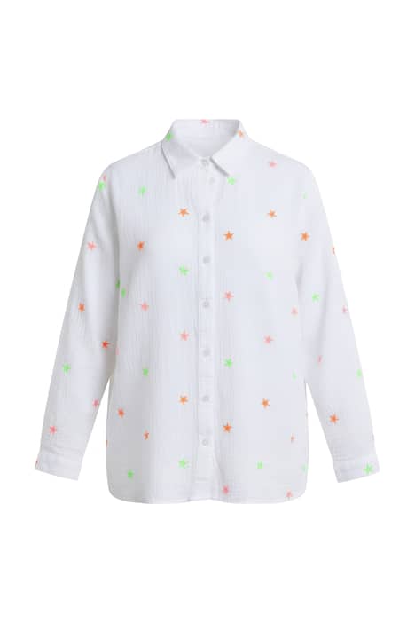 Mušelínová halenka, oversize, výšivka hvězd