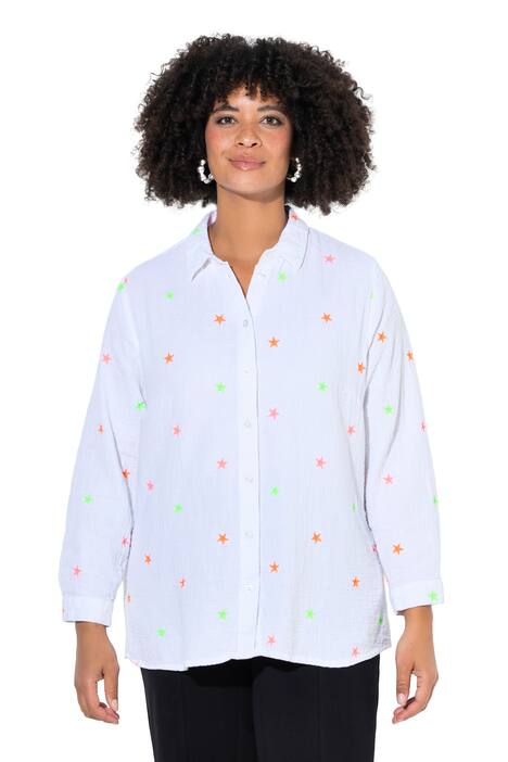 Mušelínová halenka, oversize, výšivka hvězd