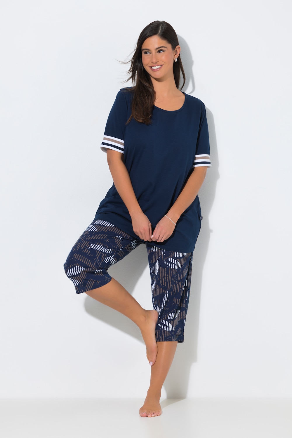 Pyjama, Rundhals, Halbarm, 3/4-Hose, Taschen