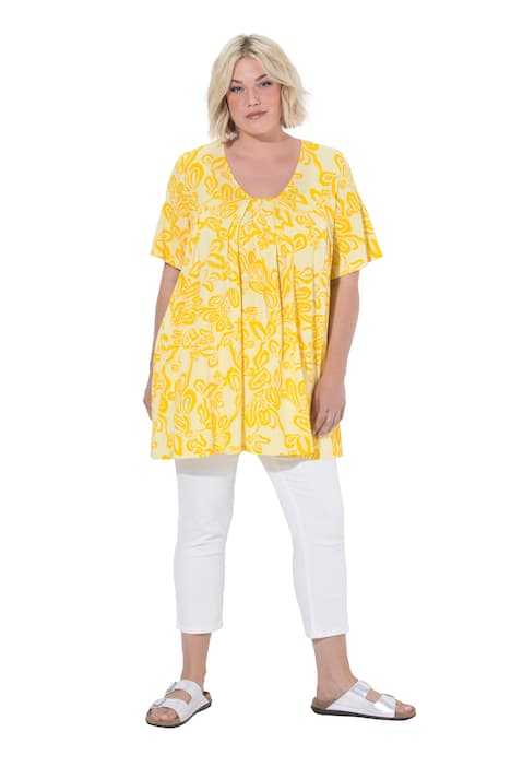 Tričko, ozdobné záhyby, áčkový střih, hranatý výstřih, polodlouhý rukáv