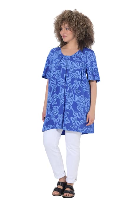 Tričko, ozdobné záhyby, áčkový střih, hranatý výstřih, polodlouhý rukáv