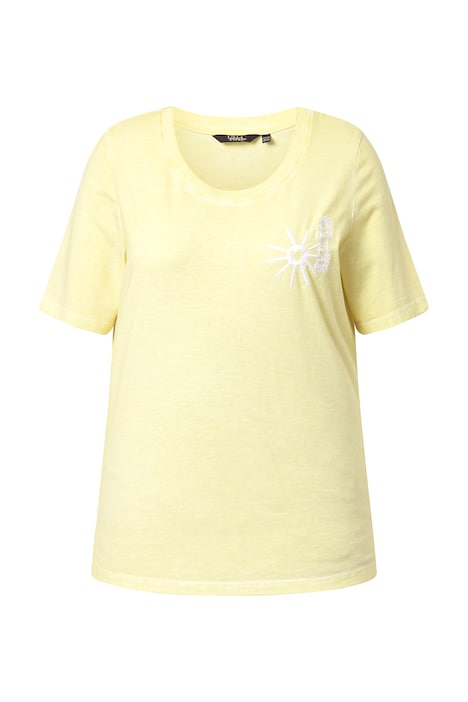 Tričko, výšivka se sluncem, klasický střih, kulatý výstřih, polodlouhý rukáv