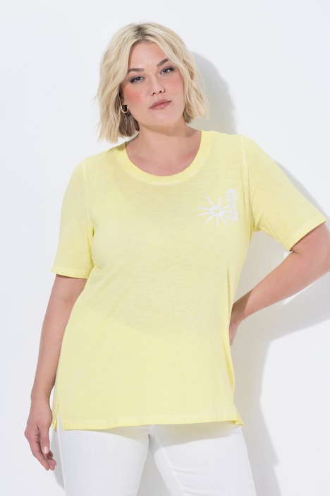 T-shirt, geborduurde zon, Classic, ronde hals, korte mouwen