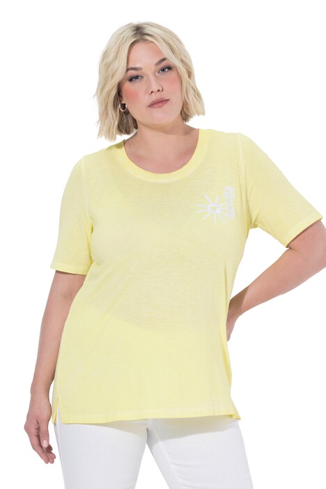 Tričko, výšivka se sluncem, klasický střih, kulatý výstřih, polodlouhý rukáv