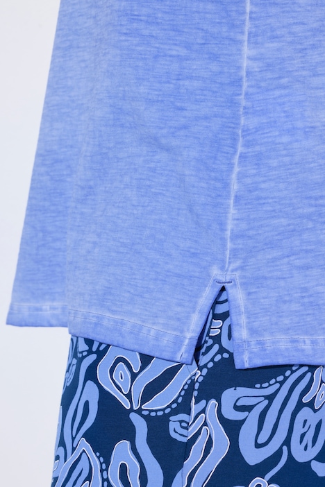 T-shirt, paski, haft z motywme słonecznym, klasyczny krój, okrągły dekolt, rękaw 1/2