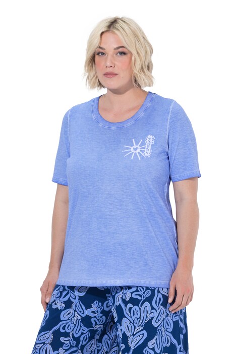 Tričko, výšivka se sluncem, klasický střih, kulatý výstřih, polodlouhý rukáv