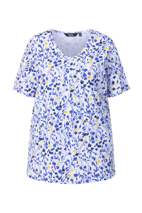 Halenka, květinový vzor, ozdobné záhyby, V výstřih, polodlouhý rukáv