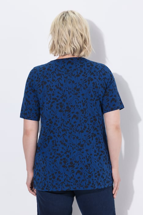 T-shirt, bloemen, sierplooien, V-hals, korte mouwen