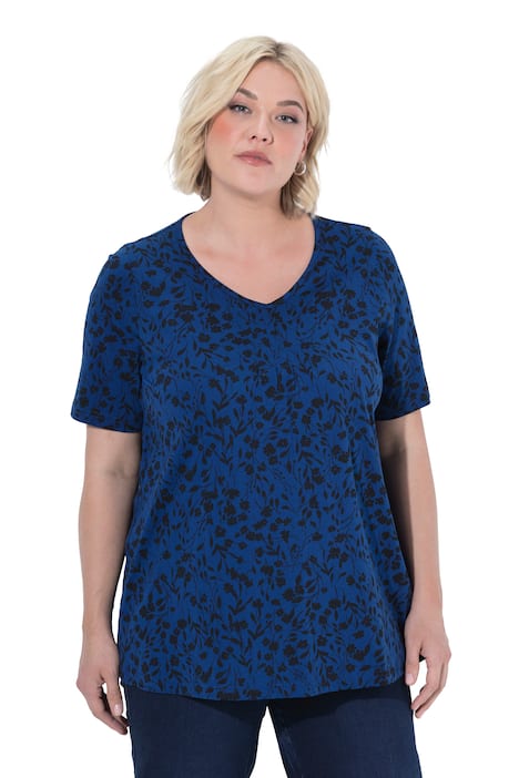 Halenka, květinový vzor, ozdobné záhyby, V výstřih, polodlouhý rukáv