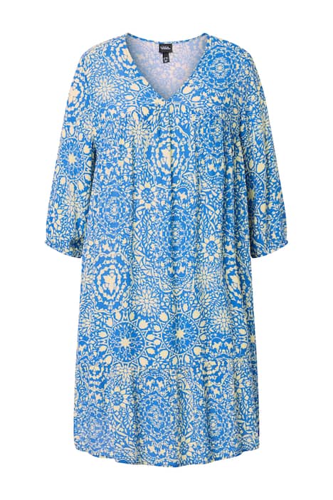 Šaty, dlaždicový vzor, áčkový střih, V výstřih, 3/4 rukávy