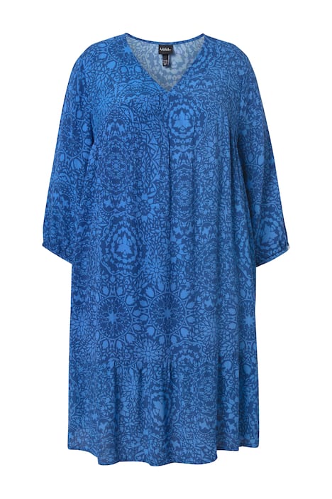 Šaty, dlaždicový vzor, áčkový střih, V výstřih, 3/4 rukávy