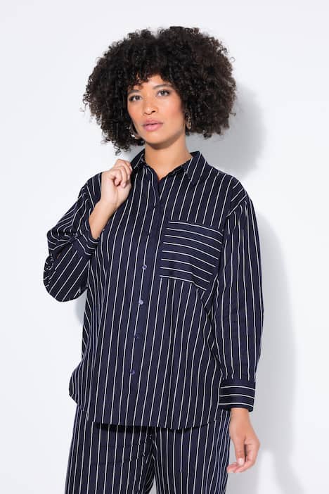 Hemdbluse, oversized, Nadelstreifen, Herzen, Langarm