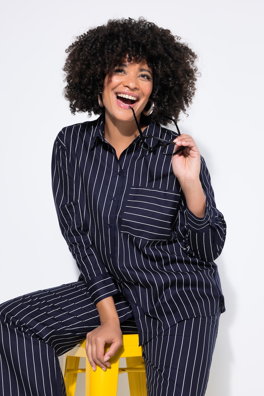 Overhemdblouse, oversized, pinstripes, harten, lange mouw