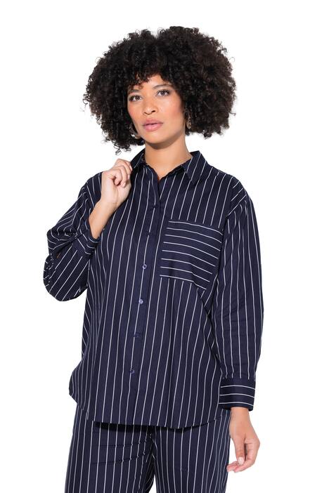 Košilová halenka, oversize, elegantní pruhy, srdce, dlouhé rukávy