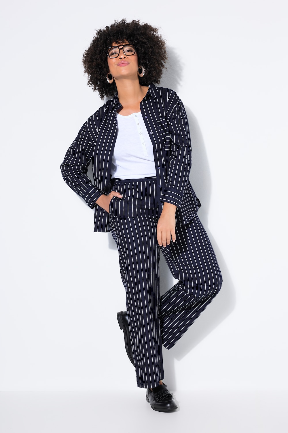 Broek, wijde pijp, hoge taille, pinstripes