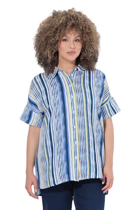 Mušelínová halenka, pruhy, volný střih, košilový límec, polodlouhý rukáv