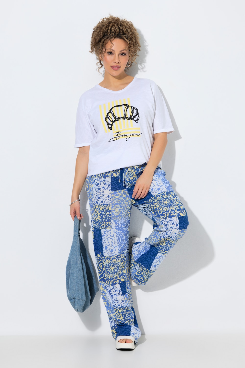 Hose Rose, Patchmuster, weites Bein, Elastikbund