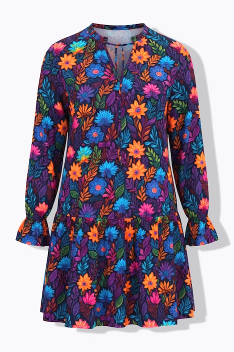 Lange blouse, A-lijn, bloemmotief, volants