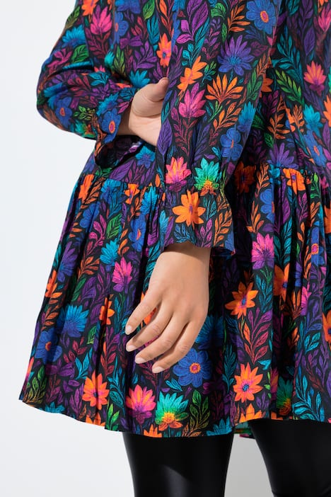 Lange blouse, A-lijn, bloemmotief, volants