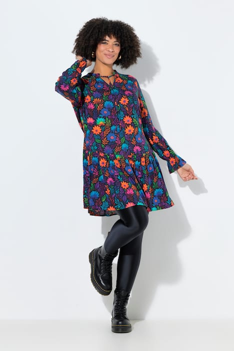 Lange blouse, A-lijn, bloemmotief, volants