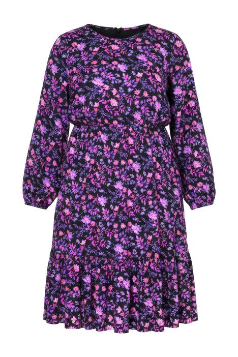 Midi šaty, A střih, květinový vzor, dlouhé rukávy, volán