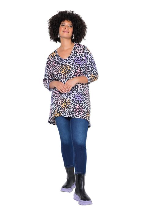 Tričko, leopardí vzor, 3/4 rukávy, lem vzadu delší