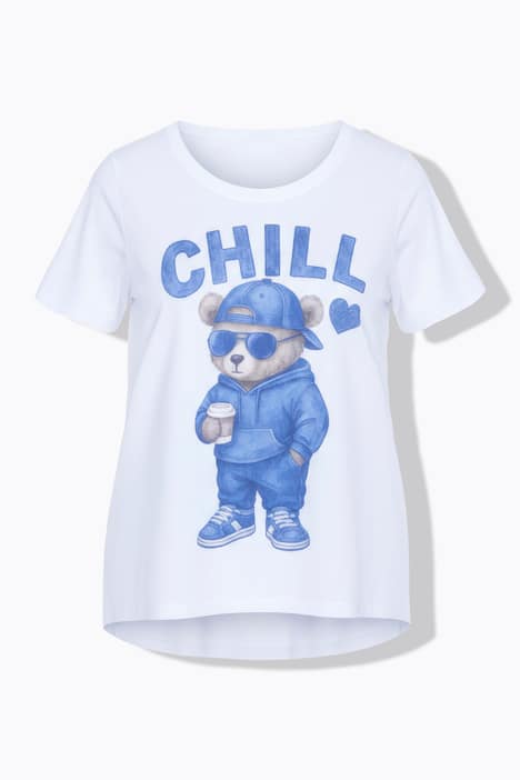 T-Shirt, Teddy-Motiv, Saum hinten länger