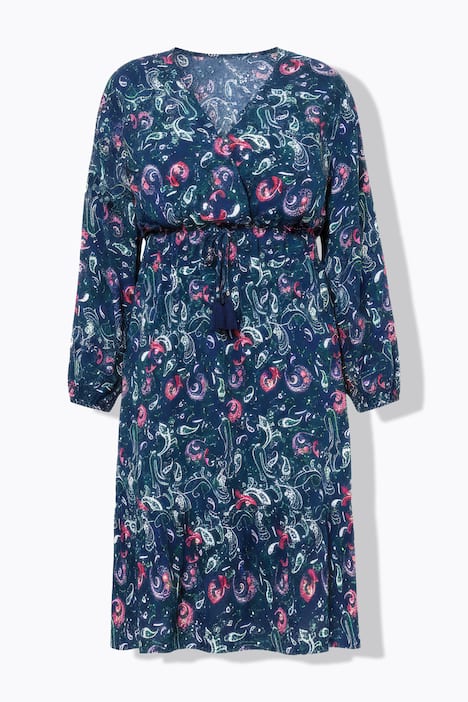 Maxikleid, Alloverprint, V-Ausschnitt, Saumvolant