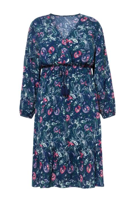 Maxi šaty, plošný potisk, výstřih do V, volánový lem