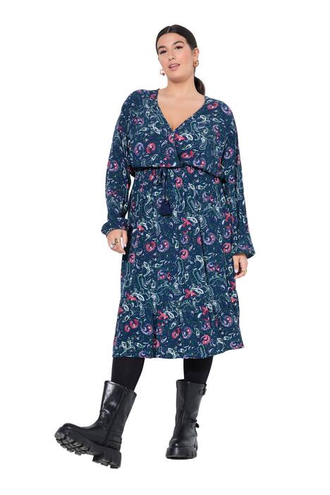 Maxi šaty, plošný potisk, výstřih do V, volánový lem