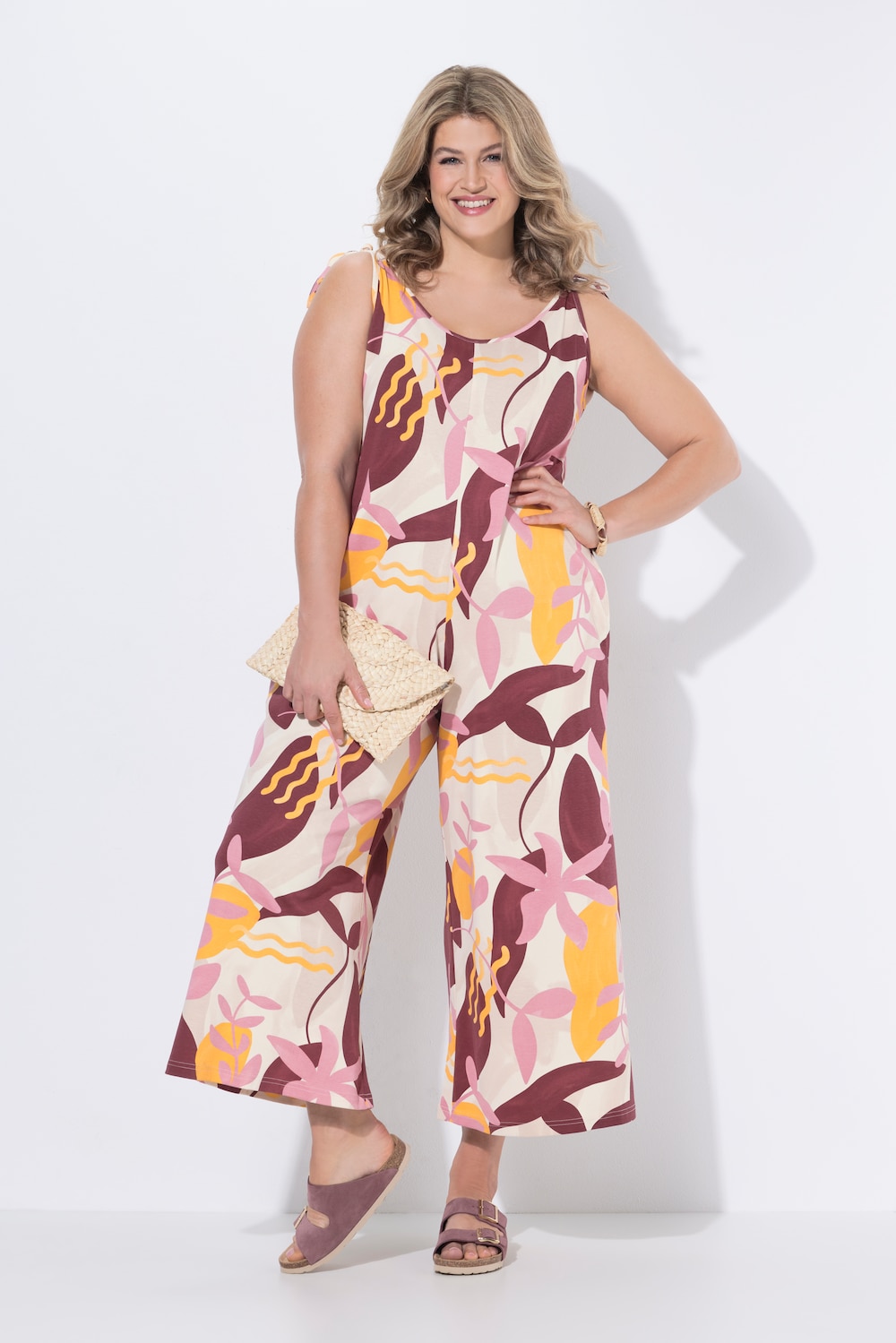 Jersey jumpsuit, schouderbandjes om vast te maken, rechte pijpen