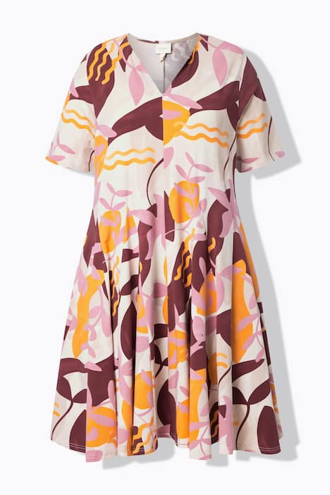 Jersey jurk, godetplooien, tuniekhals, biologisch katoen