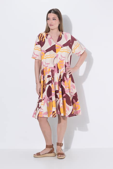 Jersey jurk, godetplooien, tuniekhals, biologisch katoen