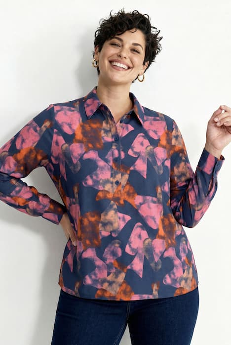 Tunika, grafischer Druck, A-Linie, Stehkragen, Langarm