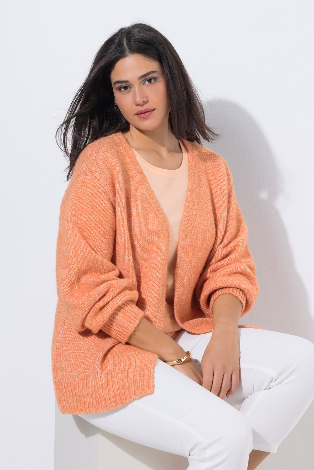 Strickjacke, offene Form, Langarm, recycelt