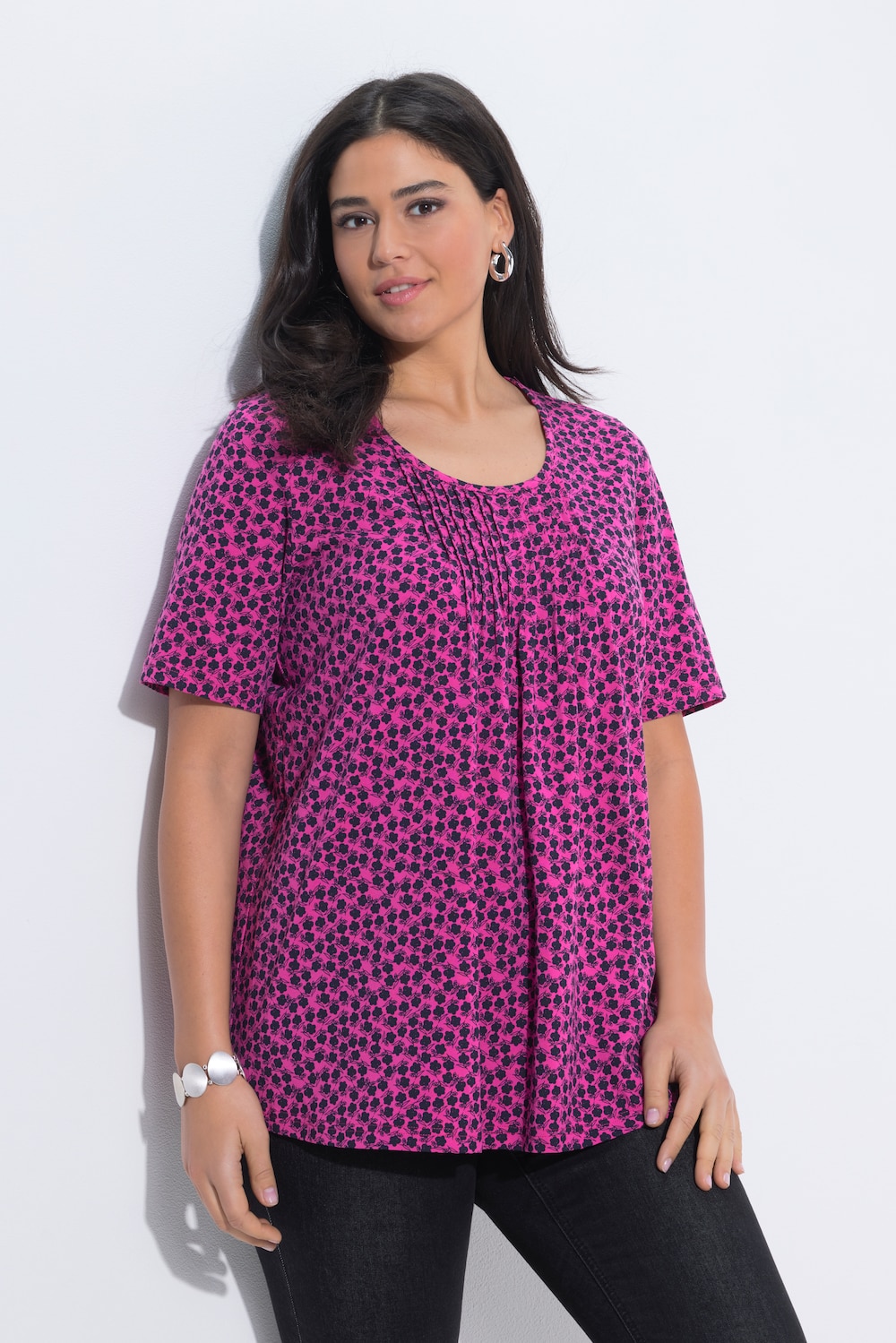 T-Shirt, A-Linie, Zierfalten, Rundhals, Halbarm