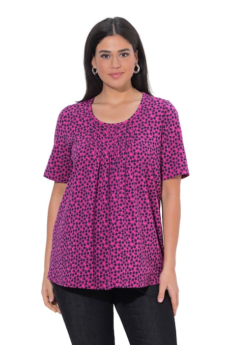 Halenka, áčkový střih, ozdobné záhyby, kulatý výstřih, polo rukávy