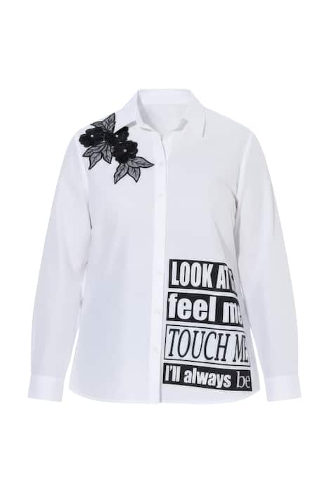 Halenka, oversize, květinová nášivka