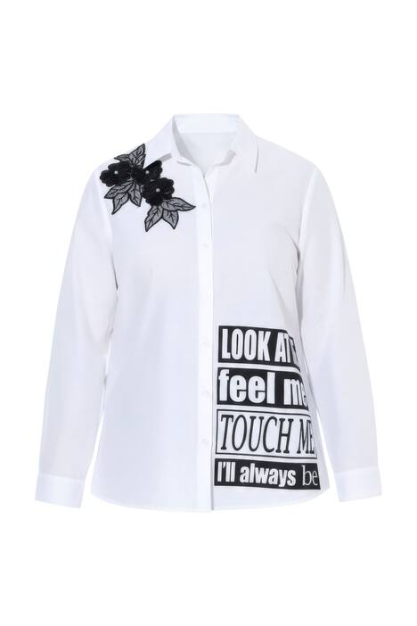 Halenka, oversize, květinová nášivka