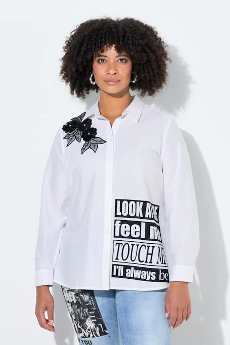 Bluse, oversized, Blumen-Badge