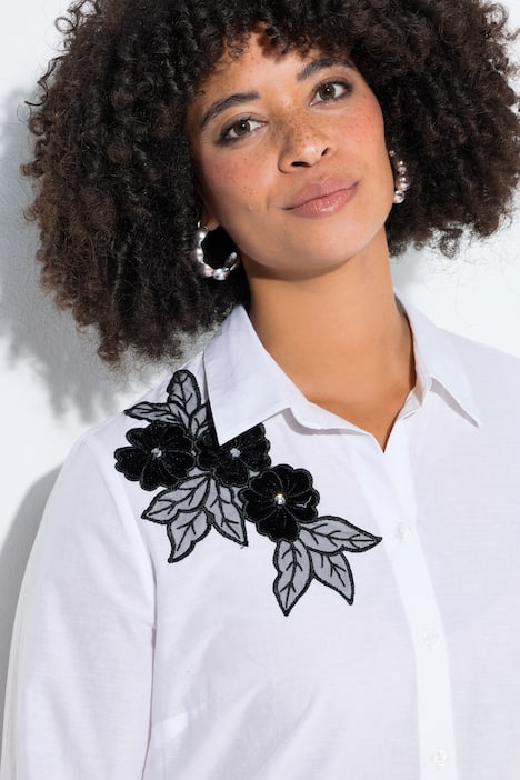 Bluse, oversized, Blumen-Badge