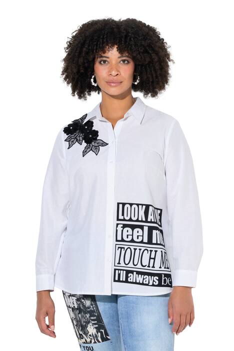 Halenka, oversize, květinová nášivka